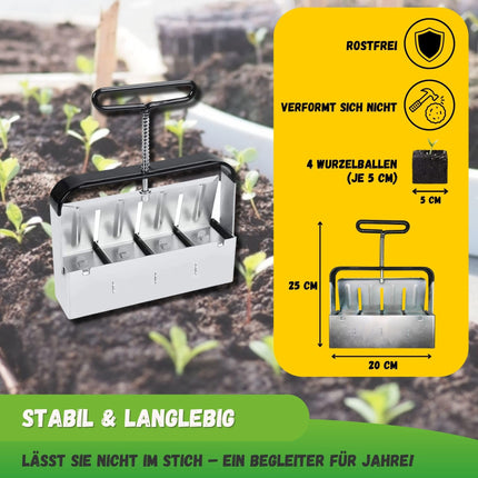 Jarden® Manual Soil Ball Press – 4x square soil balls (5x5 cm) – Robust stainless steel soil pot press – Perfect for seedlings &amp; seeds