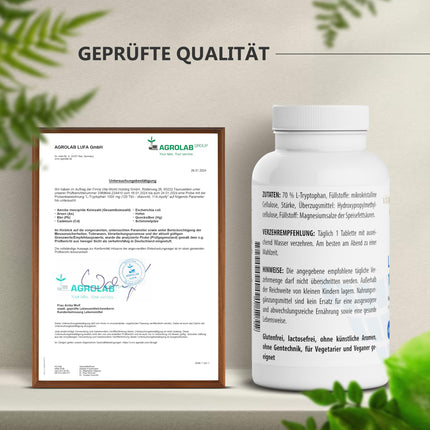 L-Tryptophan - High-dose L-Tryptophan 1000mg per tablet (120 vegan tablets) - Amino acid from plant fermentation - no unwanted additives, gluten-free and lactose-free - vitaworld