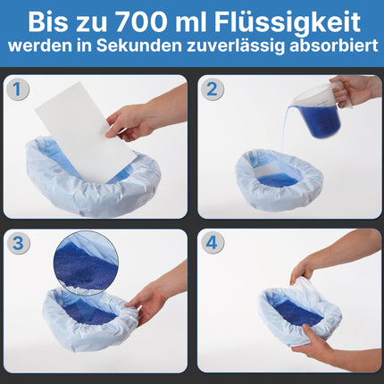 Wohlmed 50-piece set of leak-proof toilet bags and absorbent pads, including 50 pairs of gloves, tear-resistant and leak-proof, hygienic and odor-binding, ideal for bedpans, commodes, and camping