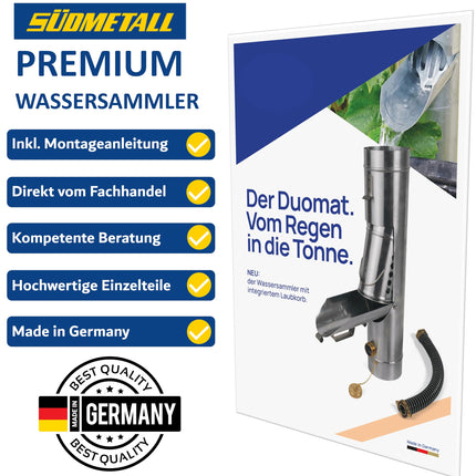 SÜDMETALL - 3-in-1 zinc rainwater collector &amp; leaf collector 100 mm complete system - Extremely high water yield approx. 95% - Combination for downpipe/drain pipe consisting of water collector, rain pipe flap &amp; leaf catcher