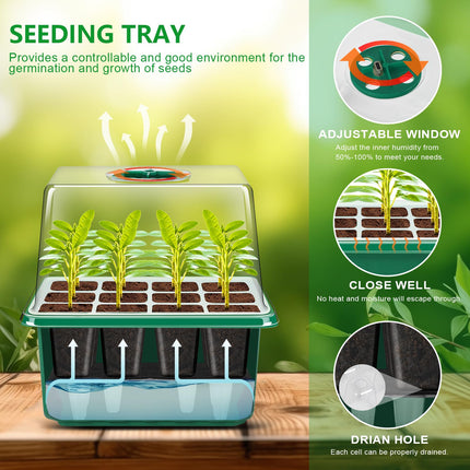 YAUNGEL Indoor Greenhouse Grow Box with Plant Lamp, 6 Pieces Self-Watering Mini Greenhouse Grow Set with Timing Controller Adjustable Brightness, Thicken Raised Lid and Ventilation