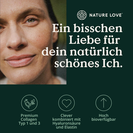 NATURE LOVE® Premium Collagen Powder with Hyaluronic Acid and Elastin - 500g Collagen - Peptides Type 1 and 3 - Tasteless - Collagen from pasture-fed cattle - Laboratory-tested