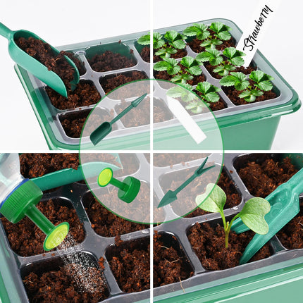 Apritsce seedling kit includes indoor greenhouse with plant lamp, mini greenhouse with 12 seedling soil, 10 labels, 2 tools, for plant growth and seed germination