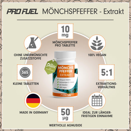High-dose chasteberry - 365 tablets - 10 mg high-quality chasteberry extract (5:1), equivalent to 50 mg pure chasteberry (Vitex Agnus Castus) - laboratory-tested with certificate - 100% vegan