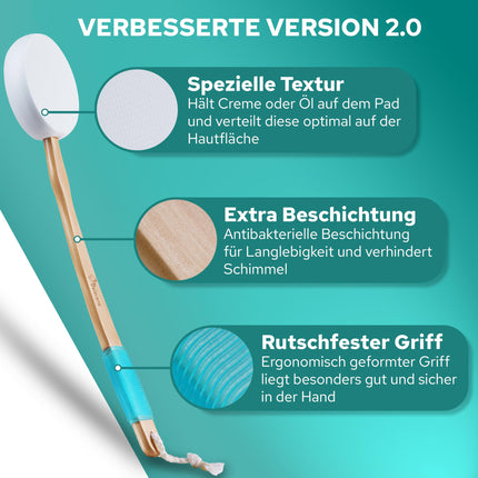 BELAVENA© Back Creaming Aid | Improved Concept 2025 - Optimal back care with back creamer / back brush including 4 replaceable pads – Back Creamer / Back Creaming Aid
