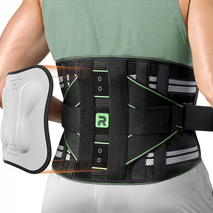 Rakiie Back Support Belt for Men and Women, 8-Way Lumbar Support with 3D Pad and Massage, Breathable Back Brace for Back Pain Relief (XL)