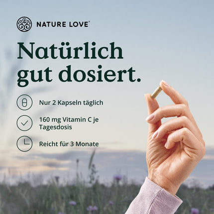 NATURE LOVE® Natural Vitamin C from Organic Acerola Extract - High Dose - Best Bioavailability - 180 Capsules - Immune System - Oxidative Stress - Laboratory-Tested, Vegan, and Produced in Germany