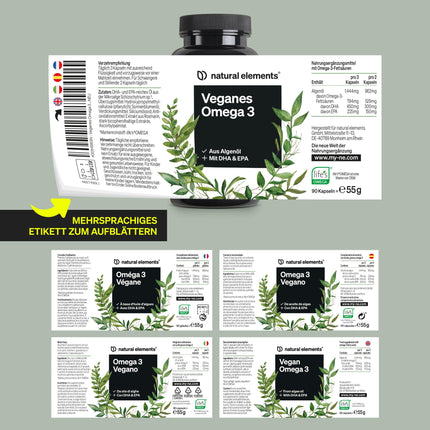 Omega 3 vegan from algae oil - 90 capsules - High dose with high-quality EPA and DHA (in triglyceride form) - Omega-3 for vegans, laboratory-tested, sustainable, and naturally low in pollutants