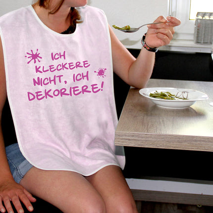 I don't mess, I decorate - Retirement gift - Funny bib for adults, dining apron, waterproof clothing protector ID: 002 (pink)