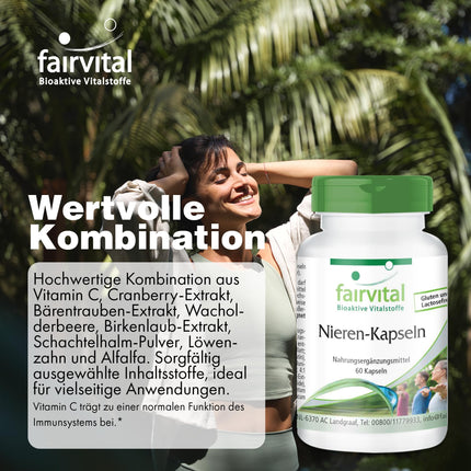 Fairvital | Kidney Capsules - 60 Capsules - HIGH DOSE - VEGAN - with cranberry, bearberry, dandelion, and more