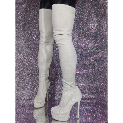 LIUGUISUOCHBH Women's Platform Over-the-Knee Boots. Stretch Suede Stiletto Heel Over-the-Knee Boots for Cosplay Costume Parties, White, 46 EU