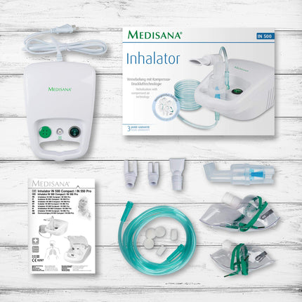 Medisana IN 500 Inhaler, inhalation device with mouthpiece and mask for adults and children, nebulizer inhaler for colds or asthma with extra accessories