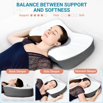 Elviros Orthopedic Memory Foam Pillow, Neck Pain Relief Pillow, Sleeping Pillow, Ergonomic Neck Pillow, Neck Support Pillow, Anti-Snoring Pillow for Side Sleepers, Stomach Sleepers, White