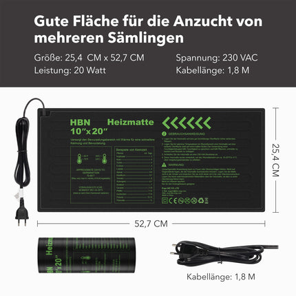 HBN Heating Mat Set of 2 Heat Mats for Seedlings and Seeds, 17.5W, Indoor Greenhouse Growing Plate Heating Pad for Vegetables, Flowers, Herbs, Terrariums, 50 x 25.7cm