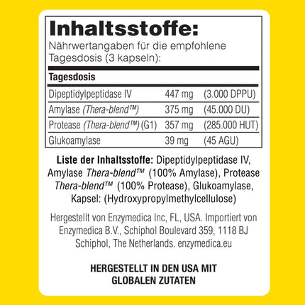 Enzymedica - Glutenease, indicated against gluten and casein, reduces gas and bloating, improves nutrient absorption and energy, vegetarian, 60 capsules