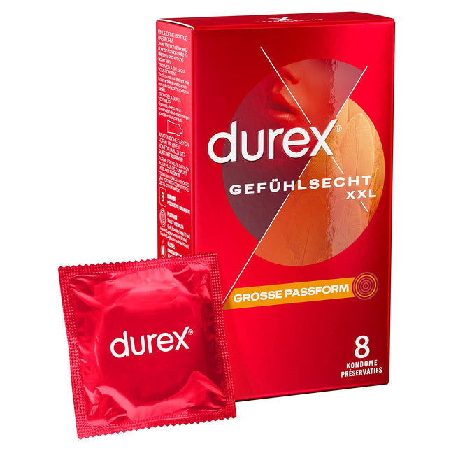 Durex Feeling XXL Condoms – Thin condoms with a large fit &amp; lubricated with silicone gel – 8-pack (1 x 8 pieces)