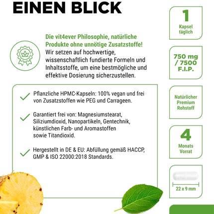Bromelain Intenso - 750 mg (7500 FIP) - 120 gastro-resistant capsules - Extra high dosage - Natural pineapple extract - Vegan