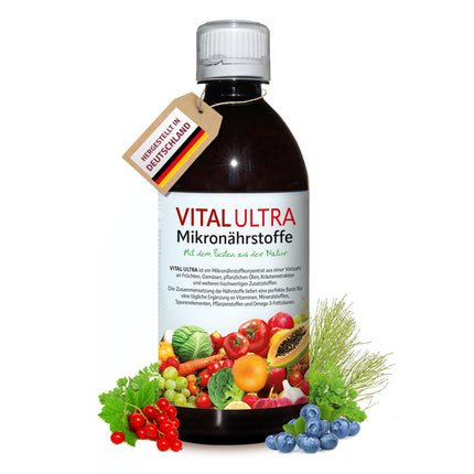 Vital Ultra - 480 ml - Micronutrient concentrate with vitamins, minerals, trace elements, plant substances and omega-3 fatty acids - liquid food made from over 70 ingredients with up to 60 servings