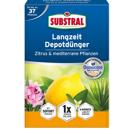 Substral long-term depot fertilizer for citrus and Mediterranean plants, e.g. bougainvillea, oleander, figs, etc., 750 g, green