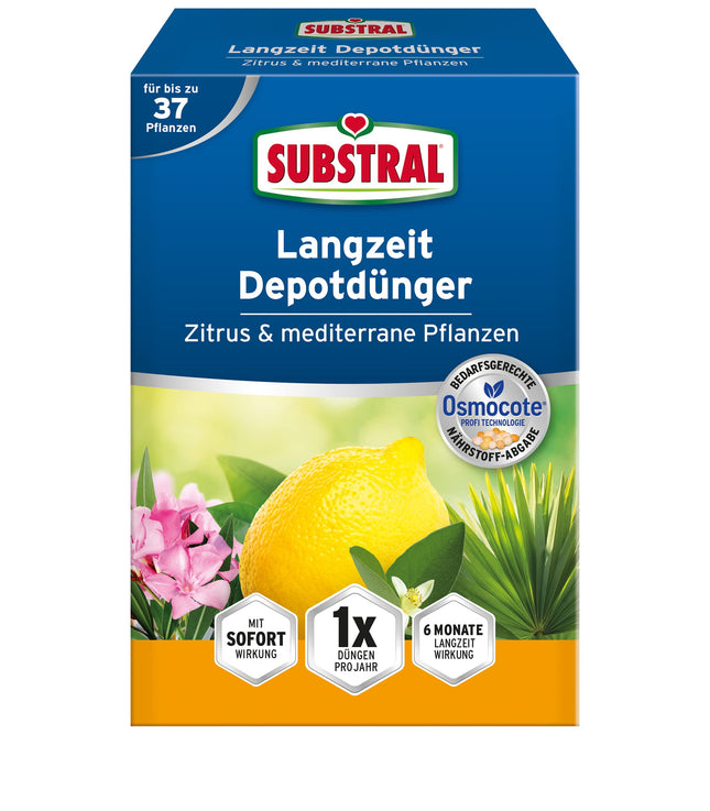 Substral long-term depot fertilizer for citrus and Mediterranean plants, e.g. bougainvillea, oleander, figs, etc., 750 g, green