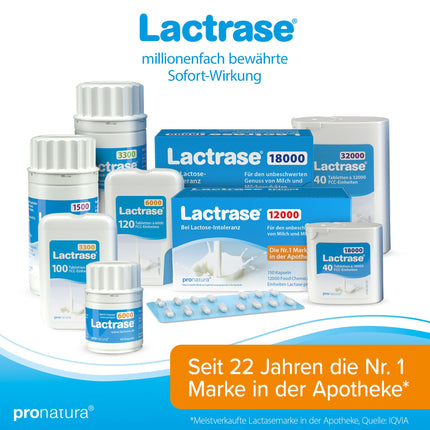 pro natura Lactrase 12000 – 150 Lactase Capsules for lactose intolerance, for the carefree enjoyment of milk and dairy products