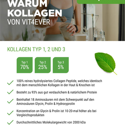 Collagen Powder 1000 g - 100% bioactive collagen hydrolysate peptides - Collagen types 1, 2 &amp; 3 - Tasteless - No additives
