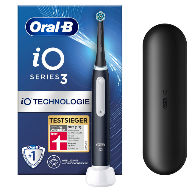Oral-B iO Series 3 Electric Toothbrush, 3 Brushing Modes for Oral Care, Magnetic Technology, Travel Case, Designed by Braun, TEST WINNER Stiftung Warentest (12, 2024), Matt Black