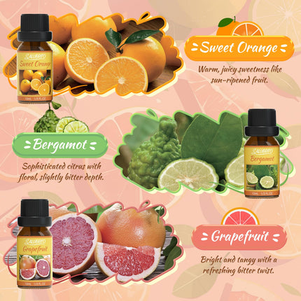 SALUBRITO Citrus Essential Oils Set, Pure Natural Citrus Fragrance Oils for Diffusers - Sweet Orange, Bergamot, Grapefruit, Lemon, Mandarin, Lime Aromatherapy Oil