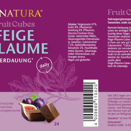 Sanatura Fig Plum Fruit Cubes - 24 pieces - for normal digestion - Figs, plums, tamarinds and inulin - 240 g