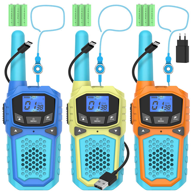 Walkie Talkie Set of 3, Walky Talky Adults Children from 5 Years VOX Long Range Woki Toki Outdoor Camping Gift Boy from 3 4 6 7 8 9 10 Years