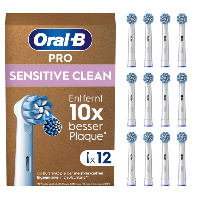 Oral-B Pro Sensitive Clean brush heads for electric toothbrush, 12 pieces, gentle tooth cleaning, X-bristles, original toothbrush head for Oral-B toothbrushes, letterbox-compatible packaging
