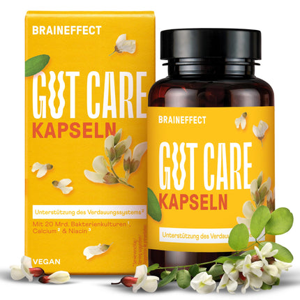 BRAINEFFECT Gut Care - With 20 billion bacterial cultures of Bifidobacterium &amp; Lactobacillius, Calcium, Vitamin B6 &amp; B12 - 60 Capsules
