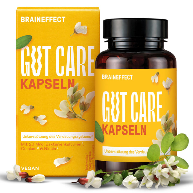BRAINEFFECT Gut Care - With 20 billion bacterial cultures of Bifidobacterium &amp; Lactobacillius, Calcium, Vitamin B6 &amp; B12 - 60 Capsules
