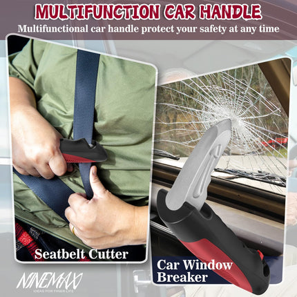 NINEMAX Car Exit Aid for Seniors, 2-Piece Grab Handle for Cars to Get Out of the Car with Belt Cutter for Disabled Pregnant Women (Red)