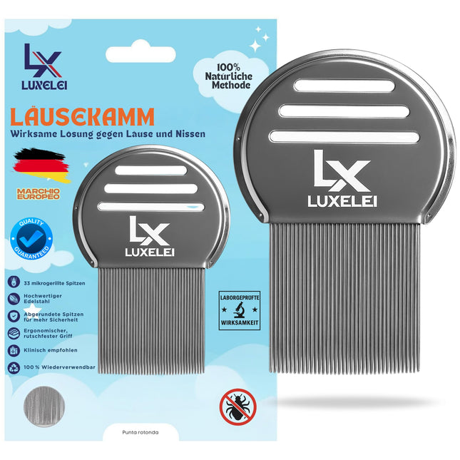 LUXELEI Lice Comb Professional For Lice and Nits Recommended by Pediatricians - Lice Remedy for Children - Nits Comb - Comb for Removing Nits and Lice - Comb for Lice