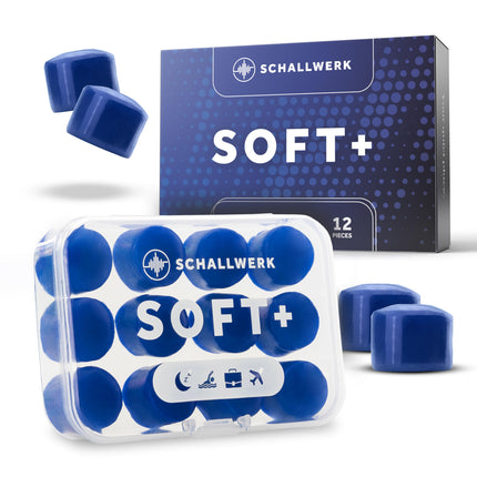 Schallwerk ® Soft+ | 12 silicone earplugs – optimal support as sleeping ear protection, soft earplugs for sleeping Silicone – Earplugs for sleeping