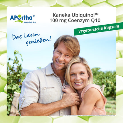 APOrtha Kaneka Ubiquinol Coenzyme Q10 100 mg 60 vegetarian capsules, CoQ10 capsules high dose 100 mg, high bioavailability due to bioactive ubiquinol, double patented raw material
