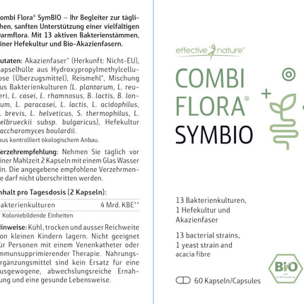 Combi Flora SymBIO - Probiotic with 13 bacterial strains + acacia fiber - 60 vegan capsules - Delayed release - High dosage