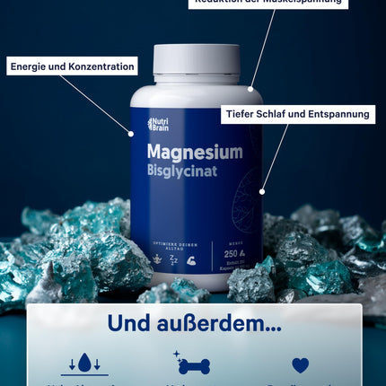 Magnesium bisglycinate 2000 mg - HIGH DOSE, 250 capsules | Premium: Chelated magnesium with high bioavailability for restful sleep, energy, bones and muscles, and concentration.