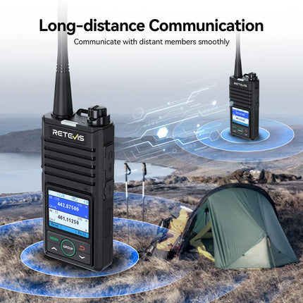 Retevis RB658 Walkie Talkie App, Bluetooth Two-Way Radio 1800 mAh, AI Noise Cancelling, 1.77-inch Screen, Walkie Talkies with Wireless Earpiece, for Fleets, Vehicle Driving (2 Pack, Black)