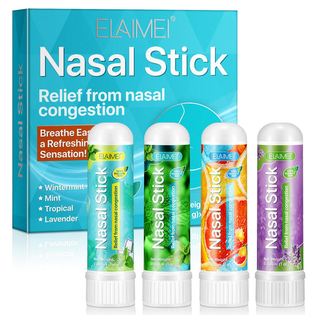 Nasal Stick 4 Pack, Fast relief from a blocked nose, Improves breathing and increases focus, Made with essential oils and menthol, Provides a fresh, cooling sensation