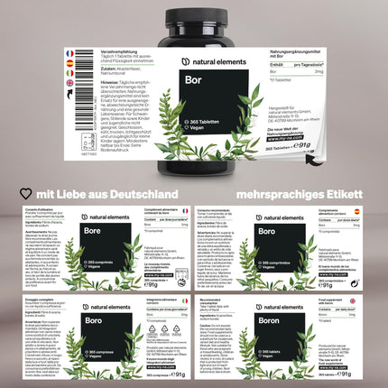 Pure Boron – high-dose 3 mg boron per tablet – 365 tablets – vegan, natural, laboratory-tested &amp; produced in Germany