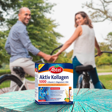 Abtei Active Collagen 5000 - For healthy bones, cartilage, and muscles - with vitamin C, magnesium, and zinc - sugar-free - 1 x 10 drinking ampoules of 25 ml each