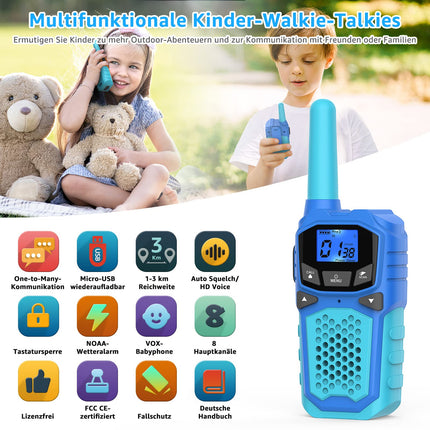 Walkie Talkie Set of 3, Walky Talky Adults Children from 5 Years VOX Long Range Woki Toki Outdoor Camping Gift Boy from 3 4 6 7 8 9 10 Years