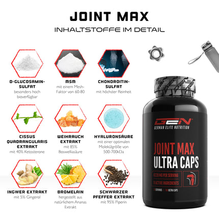 Joint Max Ultra Capsules - 180 Capsules - High-dose joint supplement with glucosamine, MSM, chondroitin, Cissus Quadrangularis, frankincense extract, hyaluronic acid, ginger, bromelain