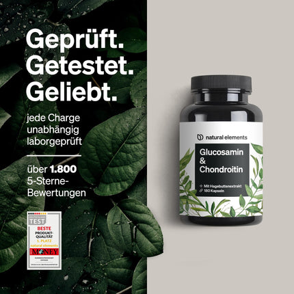 Glucosamine &amp; Chondroitin – 180 Capsules – with vitamin C for normal collagen formation* – high dosage, without unnecessary additives – produced in Germany &amp; laboratory-tested