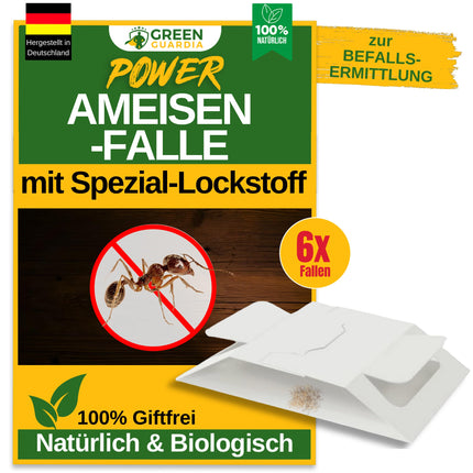GREEN GUARDIA ant trap with special attractant - 6x ant traps - environmentally friendly ant control, chemical-free trap with strong adhesive surface, non-toxic &amp; odorless