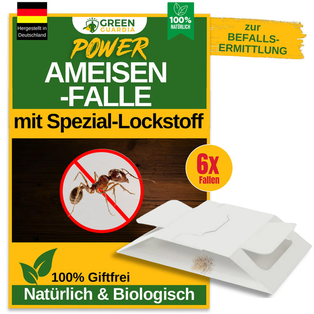 GREEN GUARDIA ant trap with special attractant - 6x ant traps - environmentally friendly ant control, chemical-free trap with strong adhesive surface, non-toxic &amp; odorless