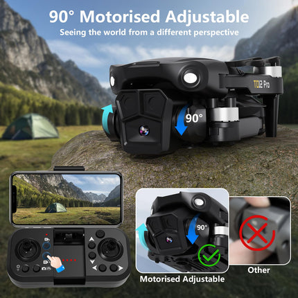 Toladrone Drone with Camera 1080P, Drone with Brushless Motor Altitude Hold Headless Mode 2 Cameras Foldable FPV Drones RC Quadcopter for Beginners TD12Pro