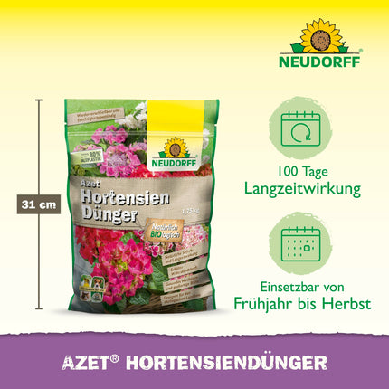 Neudorff Azet Hydrangea Fertilizer – Organic hydrangea fertilizer with 100 days of long-term effect ensures color-intensive hydrangeas, camellias, and bougainvilleas, 1.75 kg